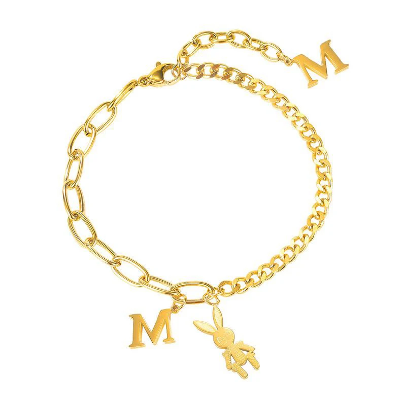 

Women Gold Plated Letter M Rabbit Pendant Titanium Steel Bracelet Beautifully Temperament Ins Design Bracelet (KSS313), Same as the picture