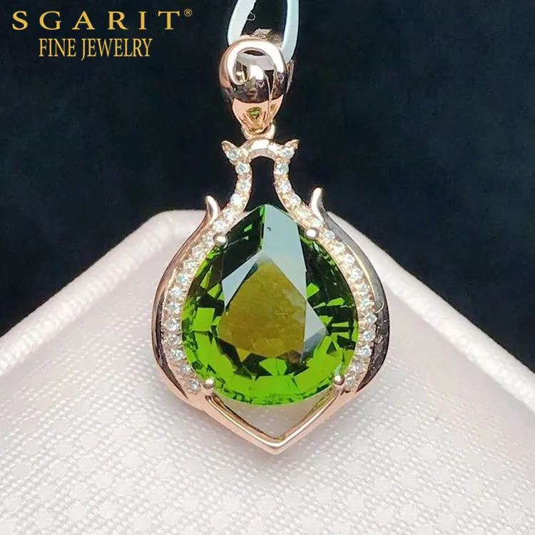 

SGARIT hot sale trendy green gemstone jewelry women 4.5ct natural tourmaline necklace pendant jewelry 18k gold