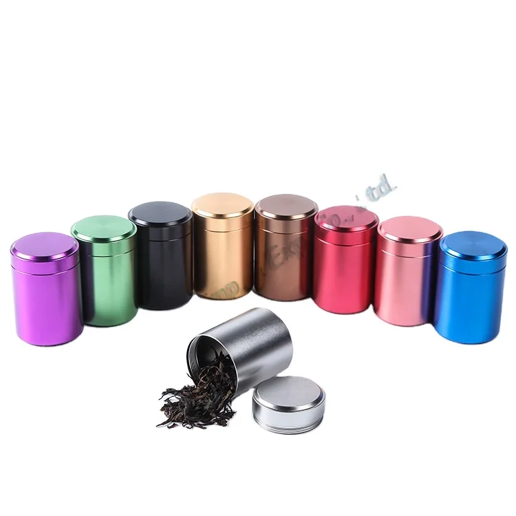 

Custom logo portable smell proof airtight aluminum seal tea Storage Container herb stash Jar, Black blue red green gold silver pink