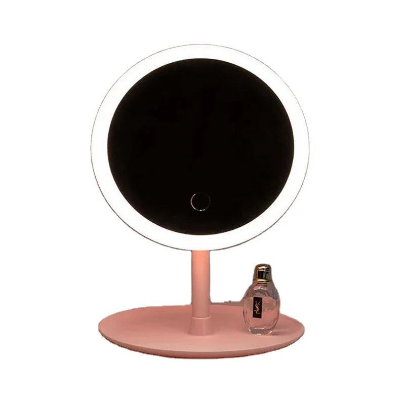 

Table Makeup Mirror USB Face Mirror Adjustable Touch Dimmer Light LED Round Shape Mirror