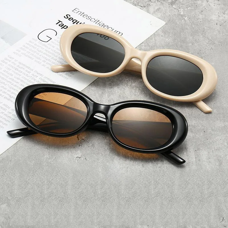 Cream Sunglasses Occhiali Leopardati Oval Sunglasses Vintage Small Women Decorative Sunglasses Womans Frames White