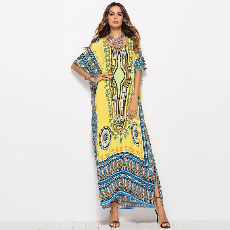 
Hot sell summer printing women lady long beach wear casual style fashion Maxi Dress 