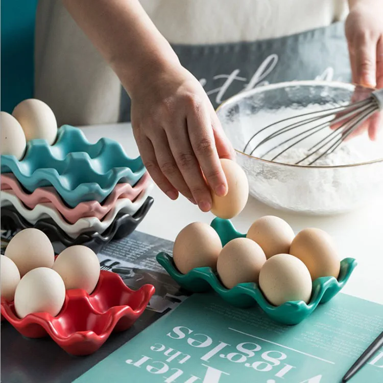 

Creative matte colourful home kitchen supplies egg Storage household ceramic tableware egg holder for six eggs