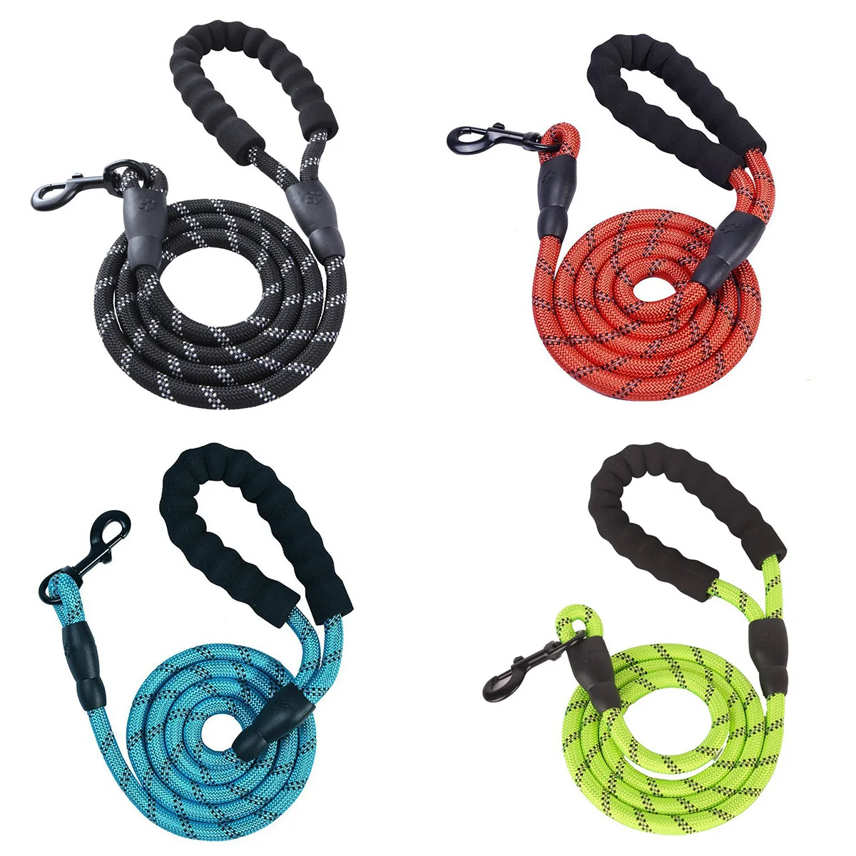 

Upgraded Version Large Strong Climbing Reflective Leather Nylon Braided Rope Pet Dog Leash, Black, blue, orange, rose red, green