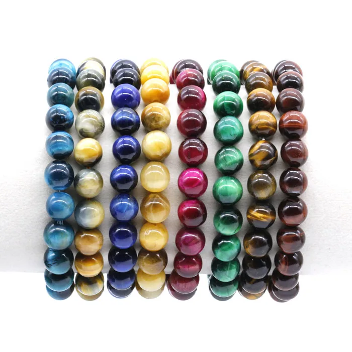 Wholesale healing gemstone beaded stretch bracelet 8mm multi colors brown green red blue tiger eye natural stone bead bracelets