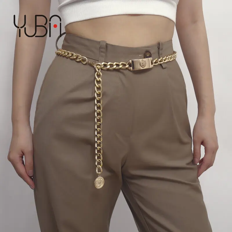 

2021 Trendy Korean Style Simple Geometric Waist Chain Hiphop Metal Pendant Body Waist Chain Jewelry For Women