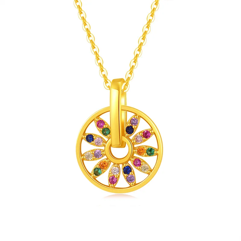

Ding yi Hot selling simple and fashionable colorful zircon gold round necklace for women all-match personality clavicle chain