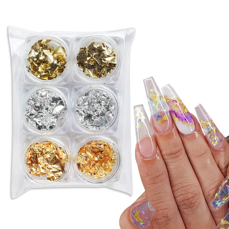 

Gold Silver Colorful Nail Art Foil Paper Irregular Aluminum Nail Sticker Manicure Glitter Gel Polish Nail Accessories