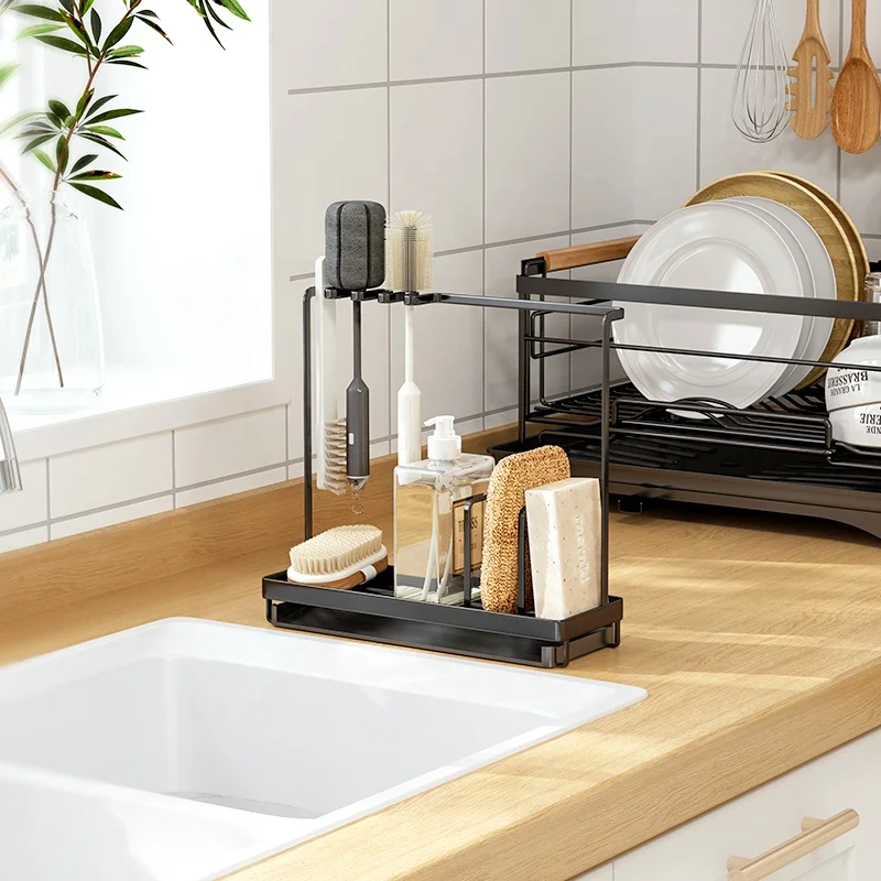 

Multi-purpose Kitchen sink organizer soap sponge holder, White or black