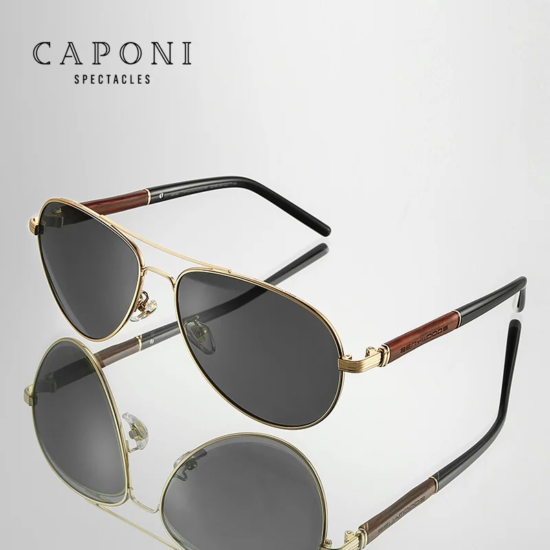 

CAPONI Retro Fashion Metal And Wood Frame Polarized 2021 Sunglasses Men Sunglasses 2021 Men
