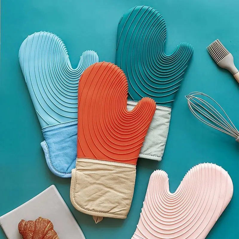 

Hot selling double layer Silicone seamless knit 932 F heat resistant bbq grill kitchen cooking oven gloves
