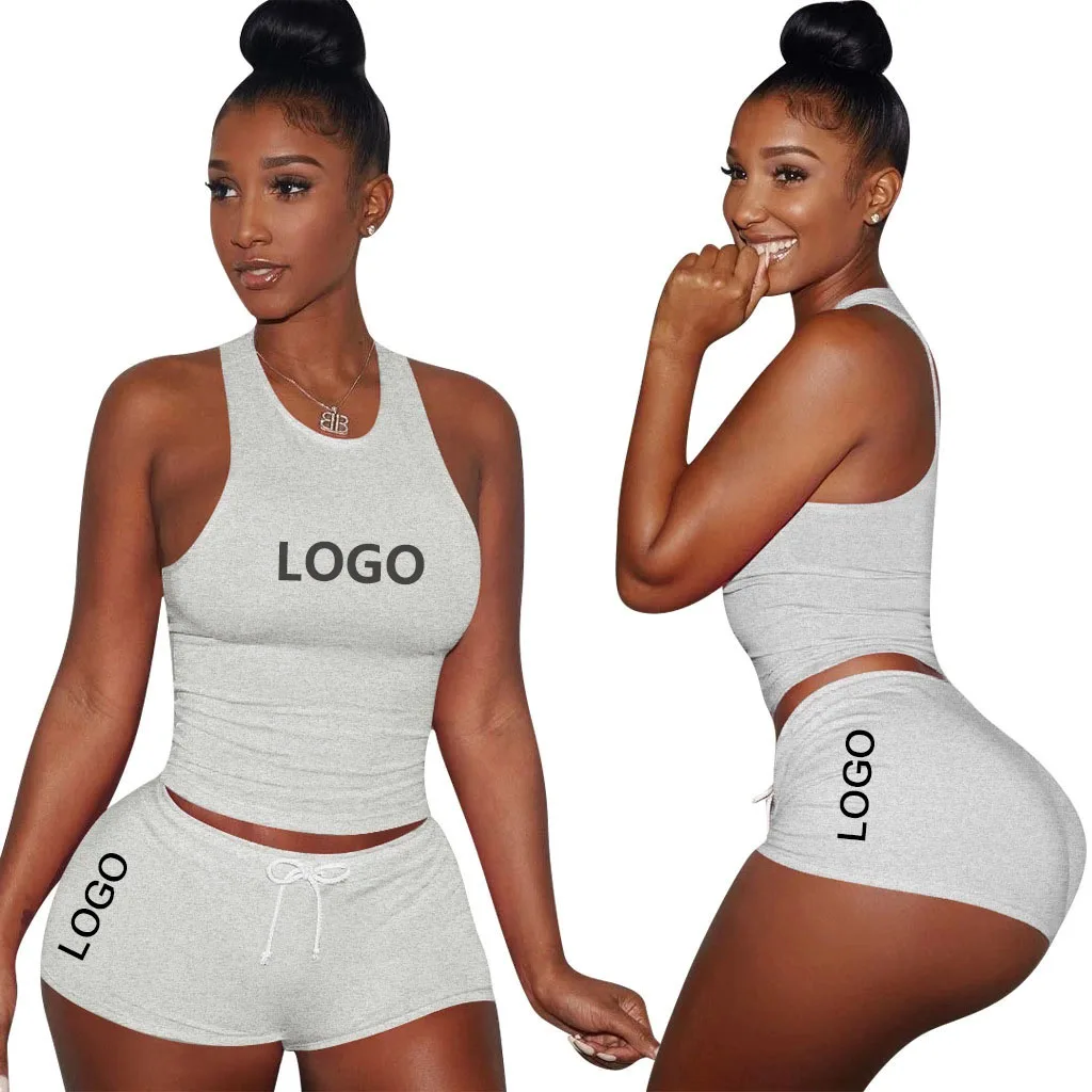 

Custom LOGO women sets Breathable two piece outfit women sports short suit Plus size Solid two piece short set for women