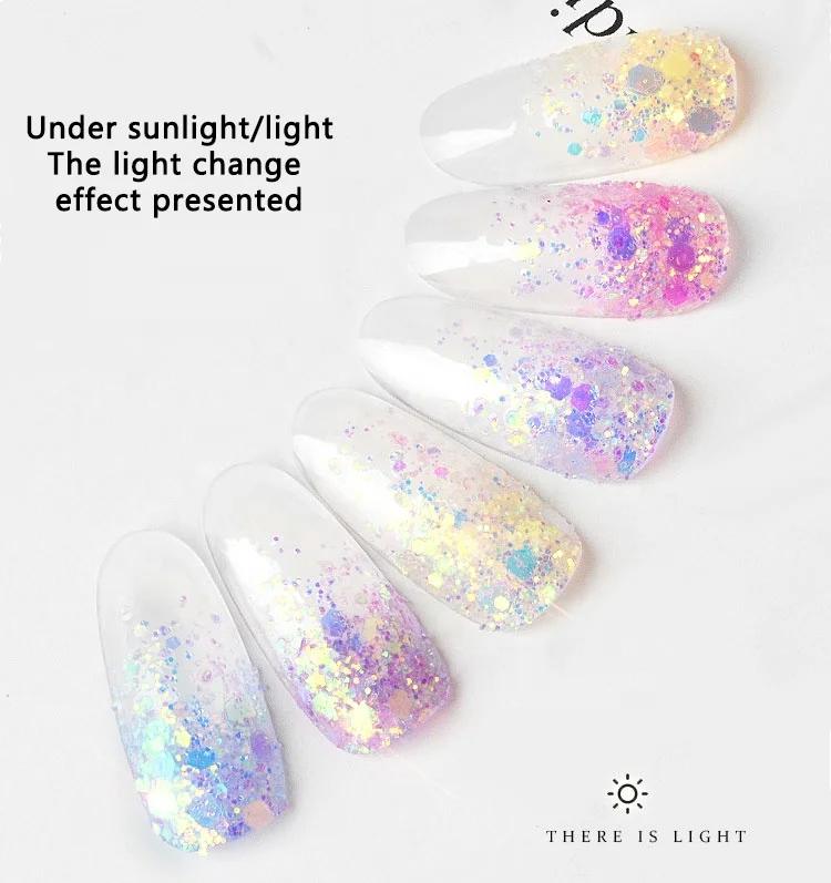 

2021 Newest Super Brightness Reflective Glass Powder prism glitter nail pigment chunky glitter, 6 colors