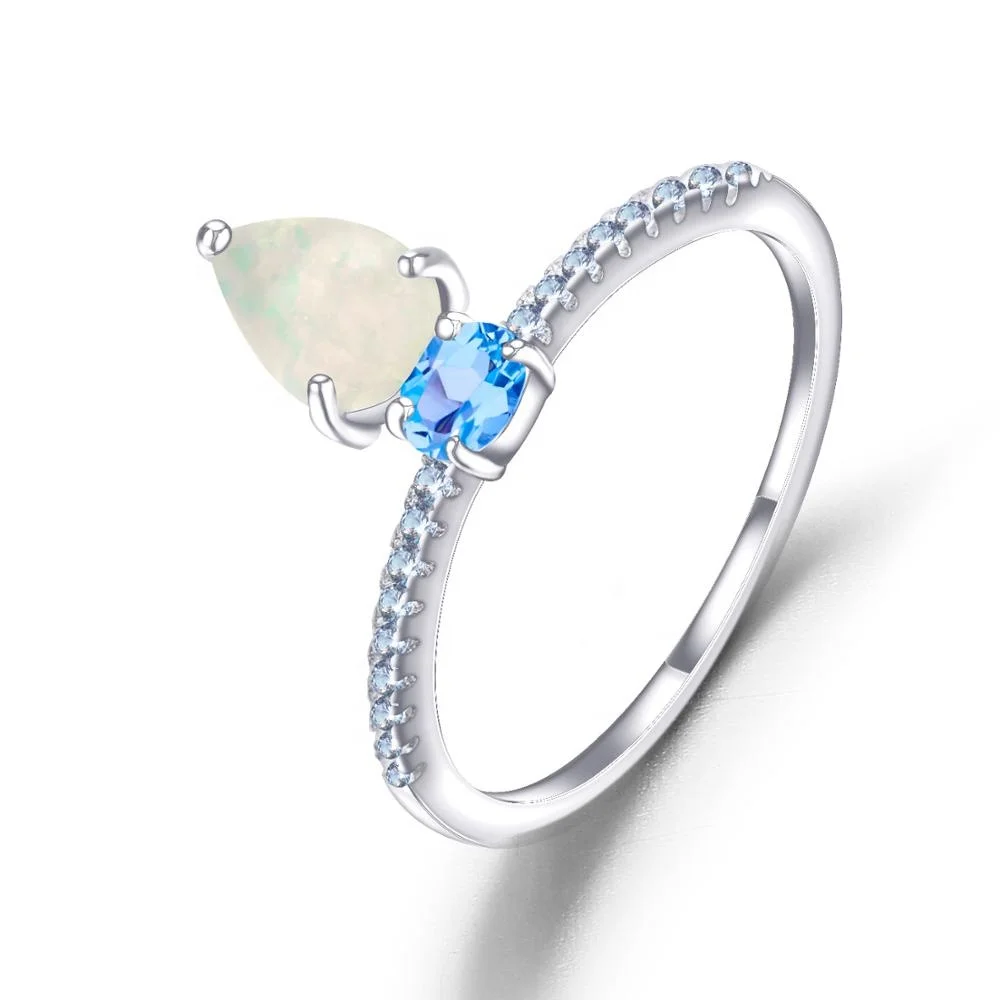 

Abiding 925 Sterling Silver Ring Natural African Opal Blue Topaz Oval Wedding Rings Jewelry Women For Valentine Gifts