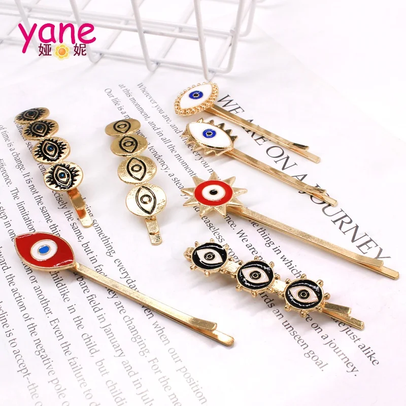 

Fashion Design Evil Eyes Hairpin Different Shapes Metal Hair Clip Gold Plated Hairgrip For Ladies