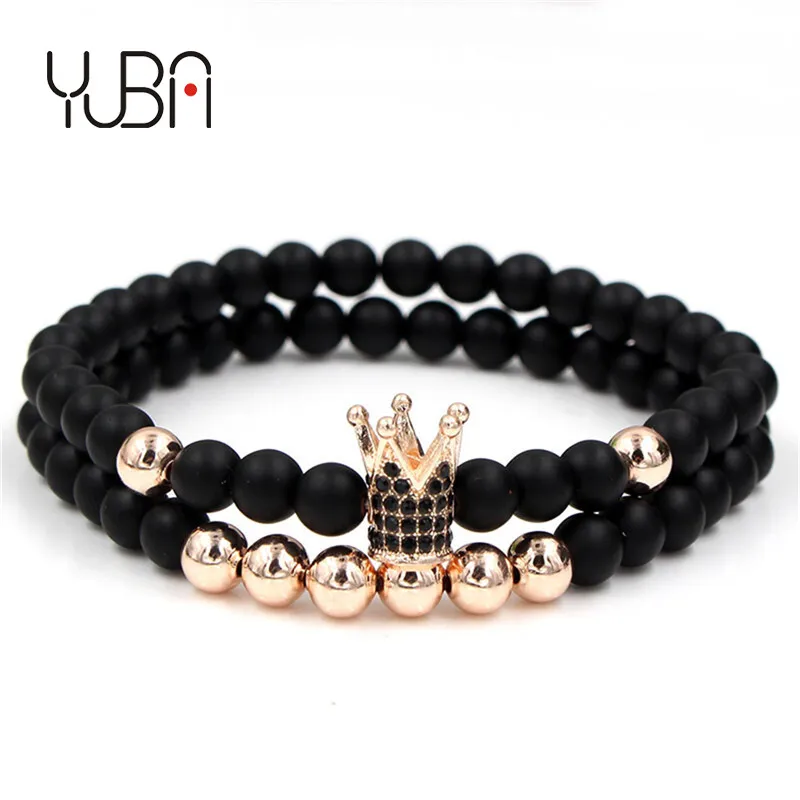 

Crystal Crown Natural Stone Lave Rock beaded bracelet, 15 colors