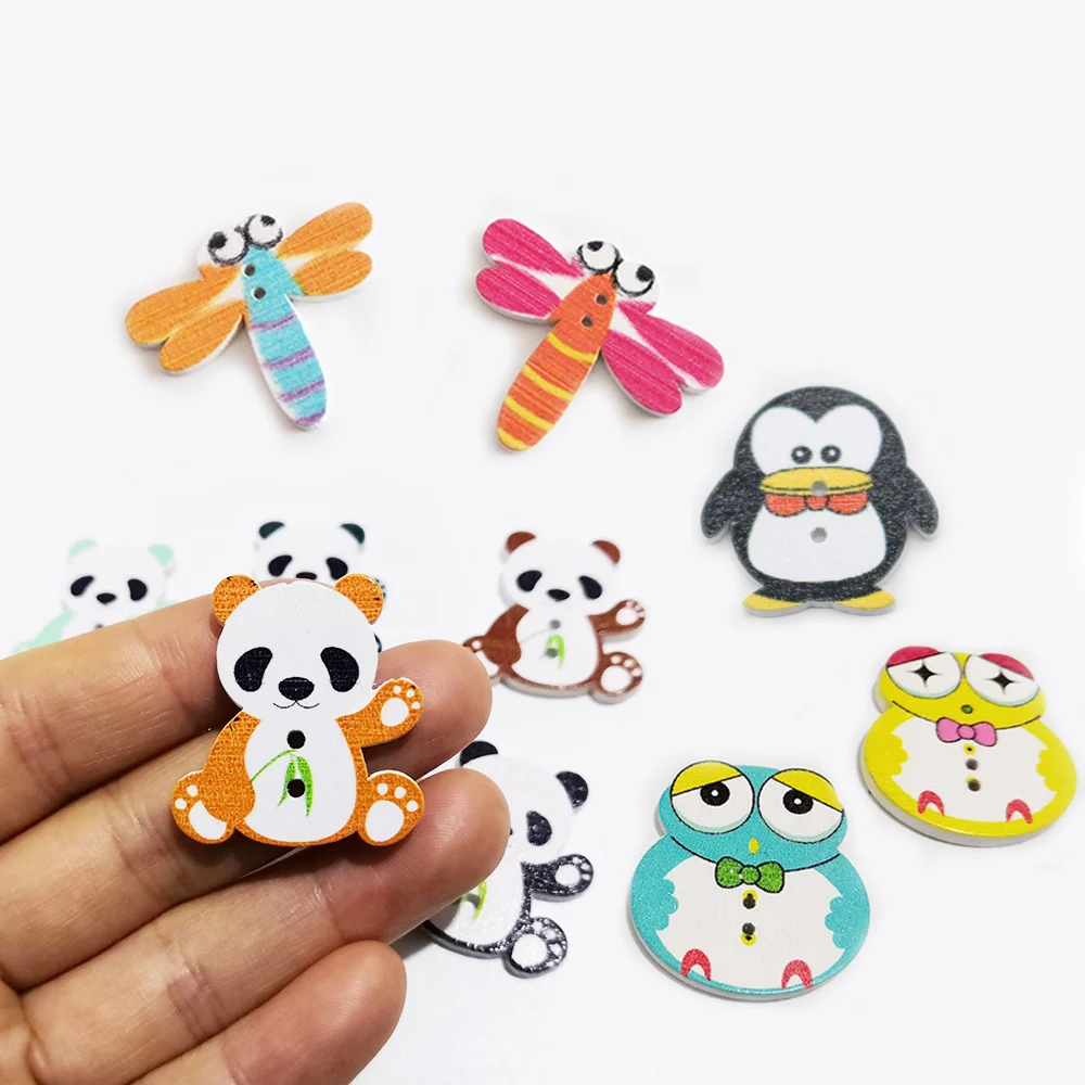 

cute cartoon panda frog dragonfly penguin shape wooden animal buttons for children