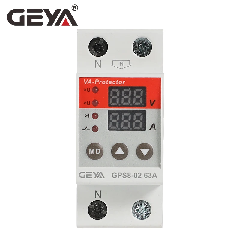 

GEYA GPS8-02 63A 220VAC Adjustable Digital Voltage Protector Over Under Voltage Over Current Protection