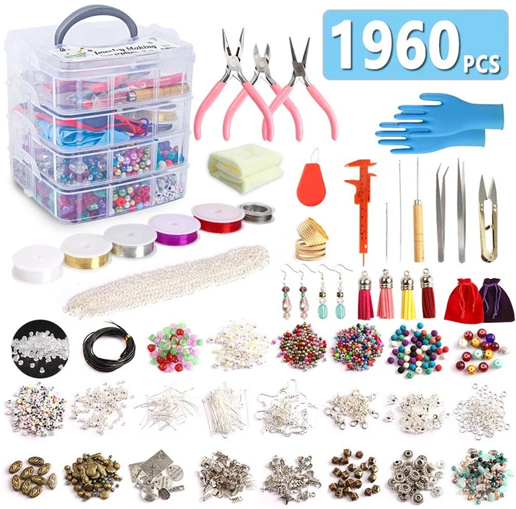 

1960PCS Jewelry Making Kit,Includes Jewelry Beads,Instructions,Charms,Findings,Beads Wire for Bracelet,Necklace,TOYS0248, Mix color