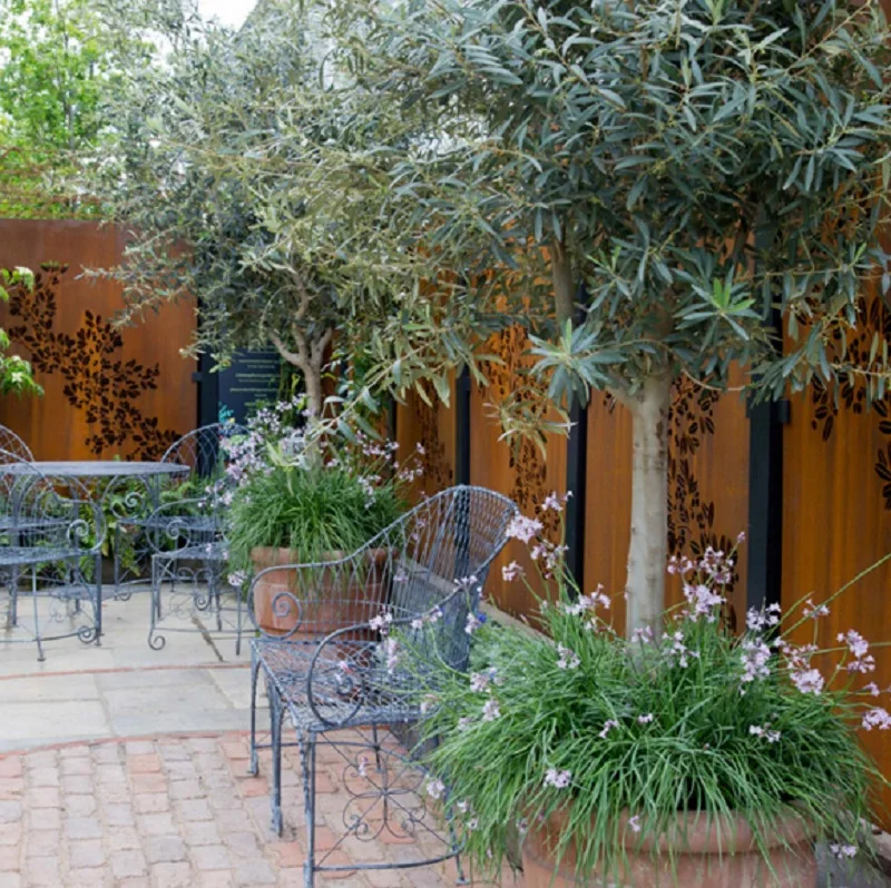 Laser Cut Corten Steel Screen Fence Panels With Powder Coated Black