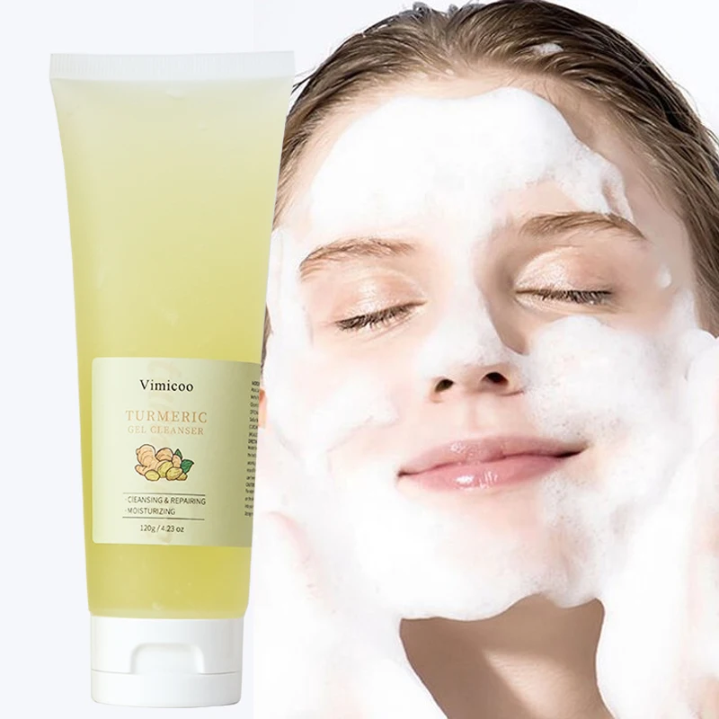 

Hot Sale Organic Vegan Herbal Private Label Clean Acne Pore Face Skin Care Vitamin C Tumeric Turmeric Facial Wash Cleansing gel