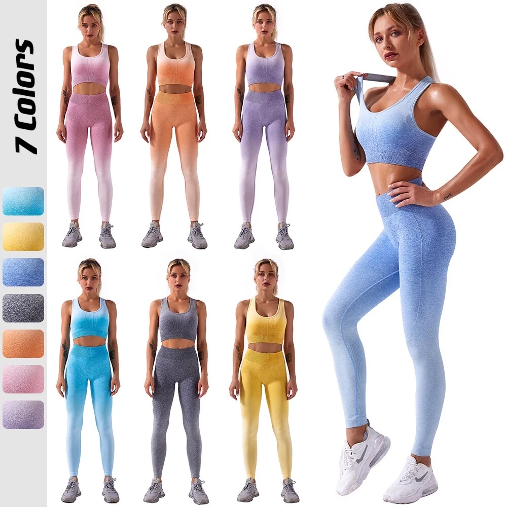 

New seamless yoga clothes tie-dye 3 piece Amazon European and American hot Sports bra high waist fitness pants for women