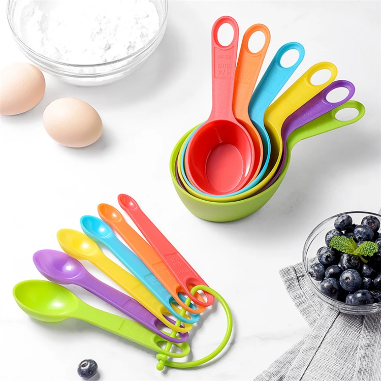 

Wholesale 12 piece set multi color plastic measuring cups and spoons set