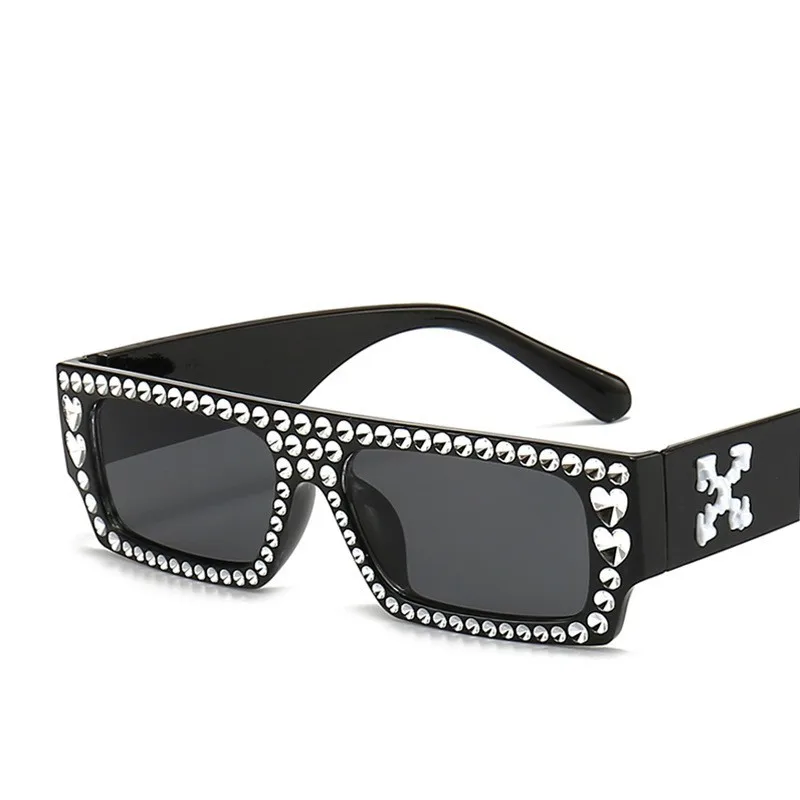 

New arrival luxury small square men women sunglasses diamond frame hip hop eyewear