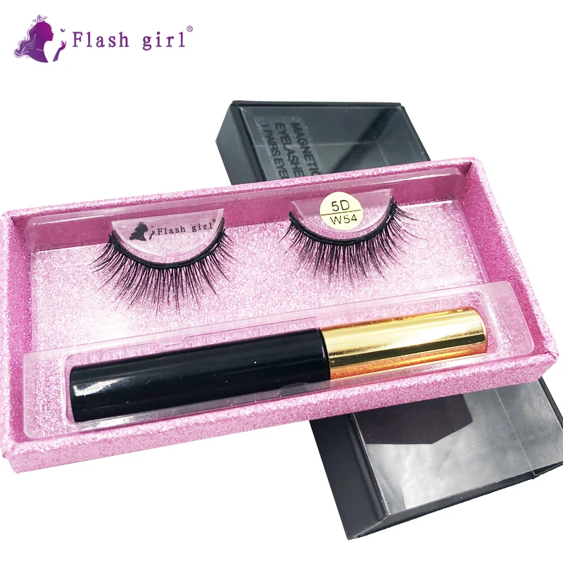 

Wholesale high quality W-54 5D mink eyelashes magnetic lashes eyeliner tweezer set with luxury box private label