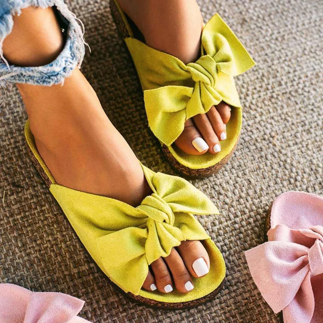 

2020 ladies sandals and slippers Summer Beach women's Sandals shoes Slide fashion sexy ladies flat bow slippers sandals, Pink/ yellow /red /green
