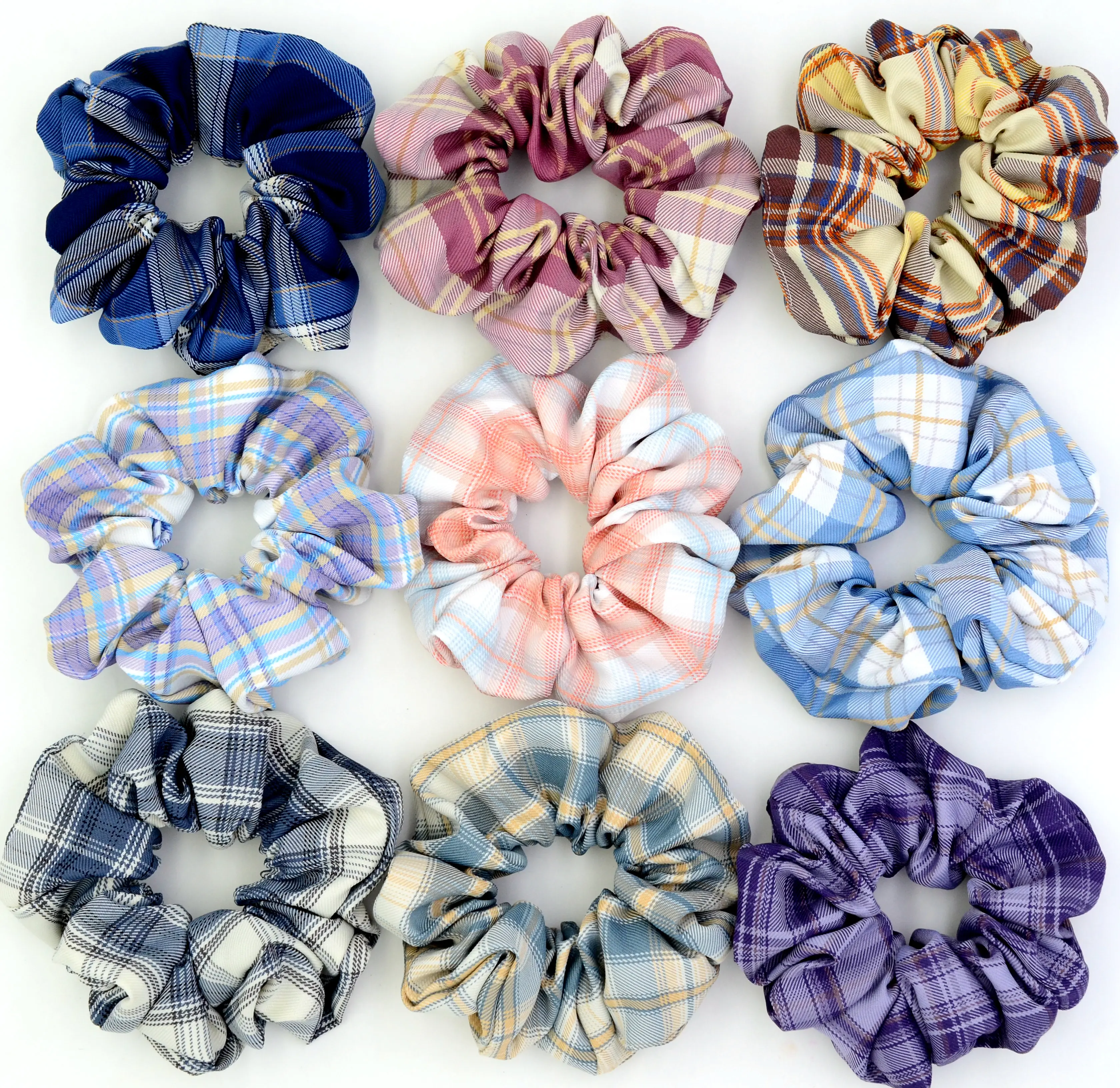 

Vintage hair ties plaid color large scrunchies blue rubber band hair ring rope sport scrunchies