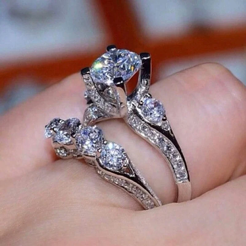 

Promise Ring Set Couple Love Rings for Women Wedding Luxury Jewelry White Crystal Engagement Ring