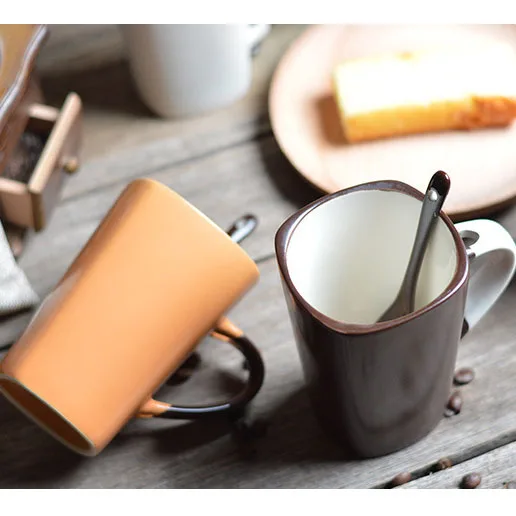 

Wholesale Matte Simple Personality Square Ceramic Cup with Spoon, As picture or custom