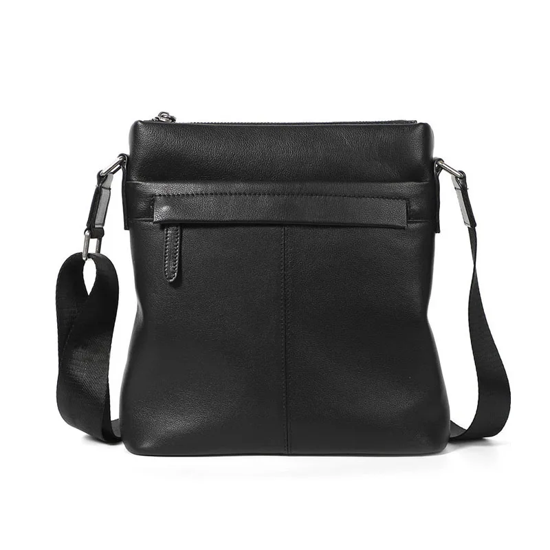 

Wholesale Genuine Leather Side Bag Men Messenger Bag Crossbody Cow Leather Shoulder Bag, Black