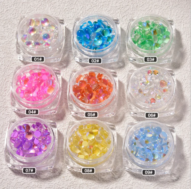 

Candy Color Mermaid Symphony Round Glass Crystal Beads Mixed Set Macaron Nail Decoration