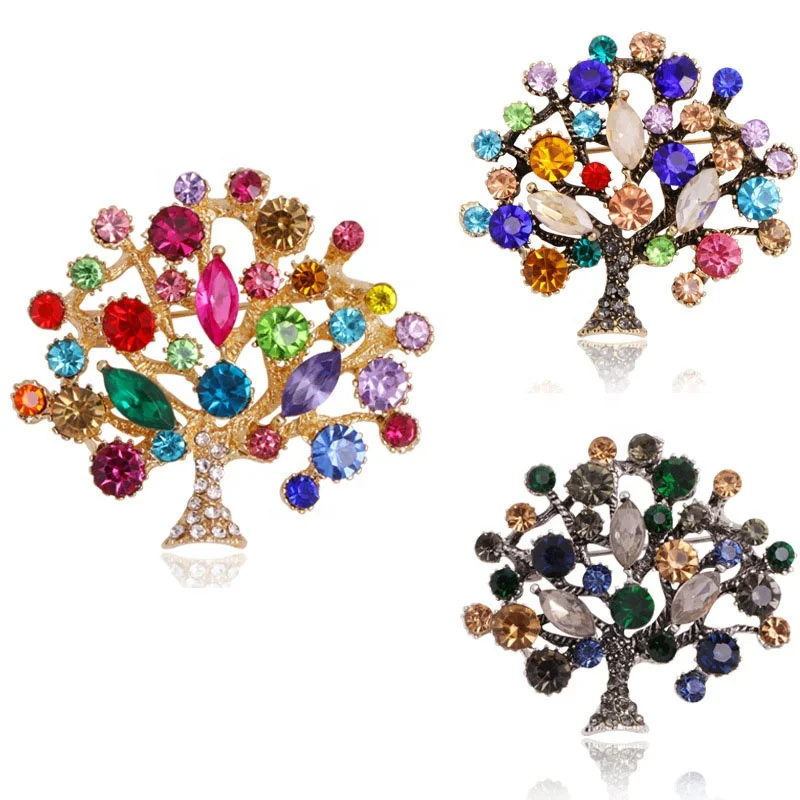 

Tree Brooch Rhinestone Mix Colors Crystal Jewelry Gift Brooches Pin