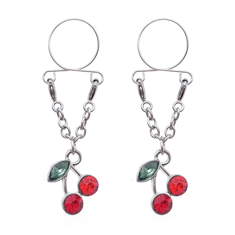 

Fast Delivery Stainless Steel Adjustable Non Piercing Faux Fruit Cherry Invisible Nipple Ring