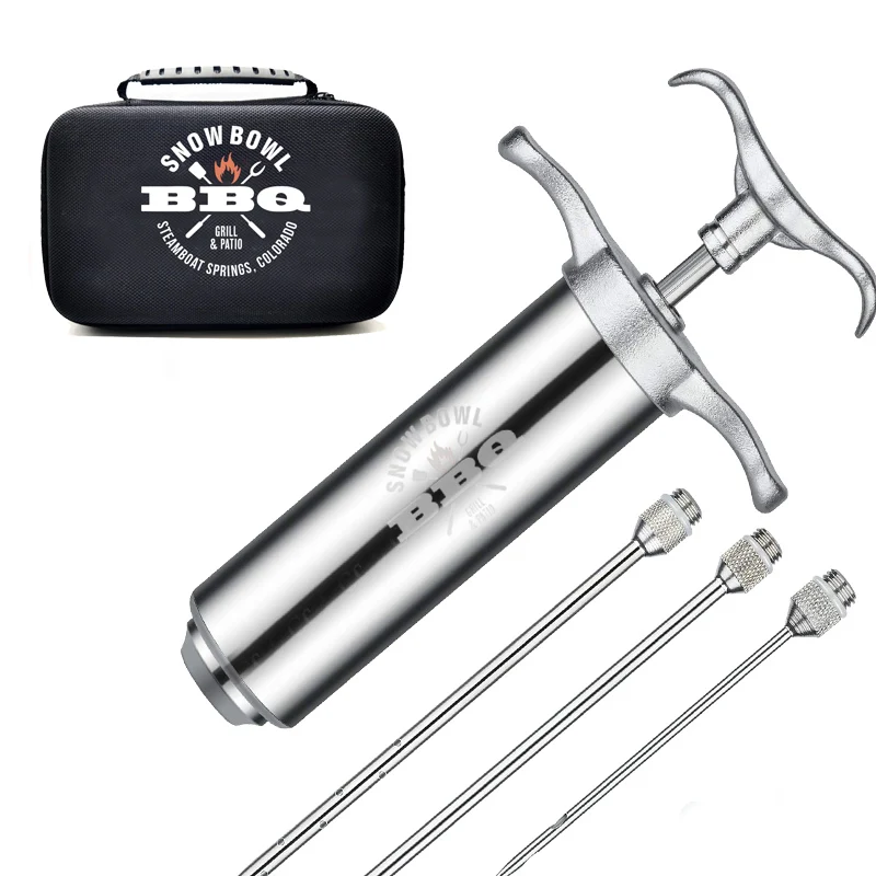 

Meat Injector Marinade Syringe Kit 304 Stainless Steel with 3 Needles 2 OZ Grill Sauce BBQ Injection with Carrying Bag