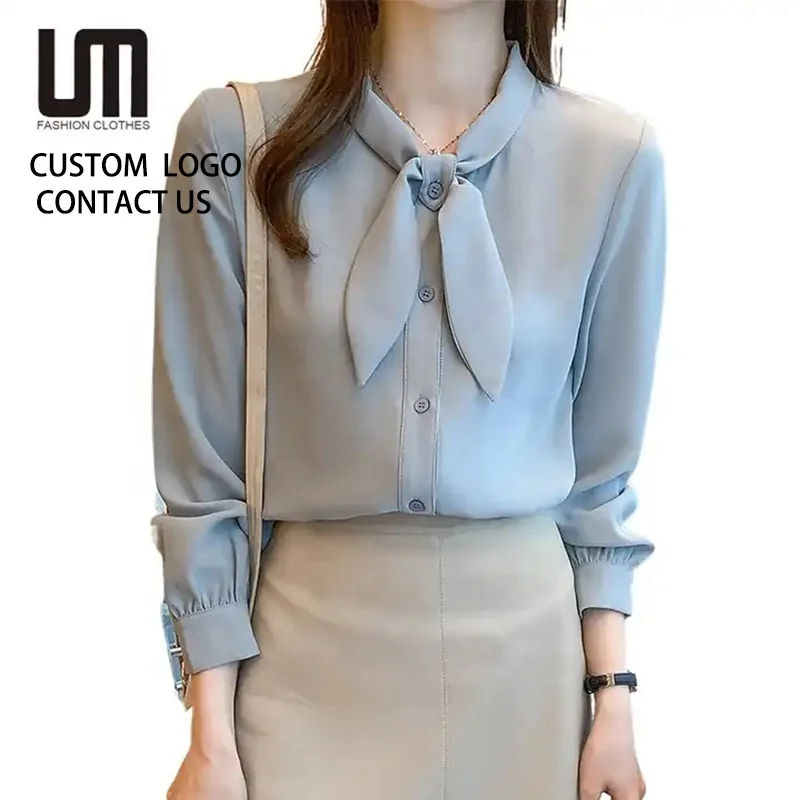 Oem Odm Korean Fashion Autumn Women Office Button up Blouse White Lady Long Sleeves Casual Shirt