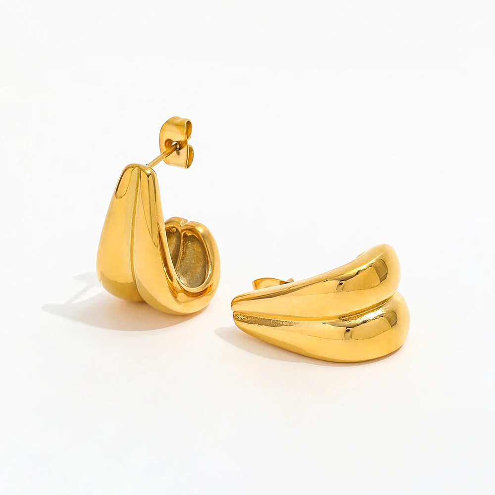 Joolim 18K Gold Plated Wholesale Waterproof&No Fade Fashion Double Layer C Hoop Earring Stainless Steel Fashion Jewelry