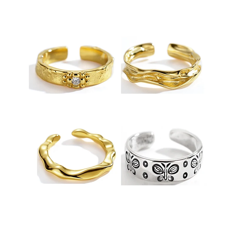 

Dropshipping Qings 18k gold plated chunky texture rings adjustable butterfly ring, Silver/gold