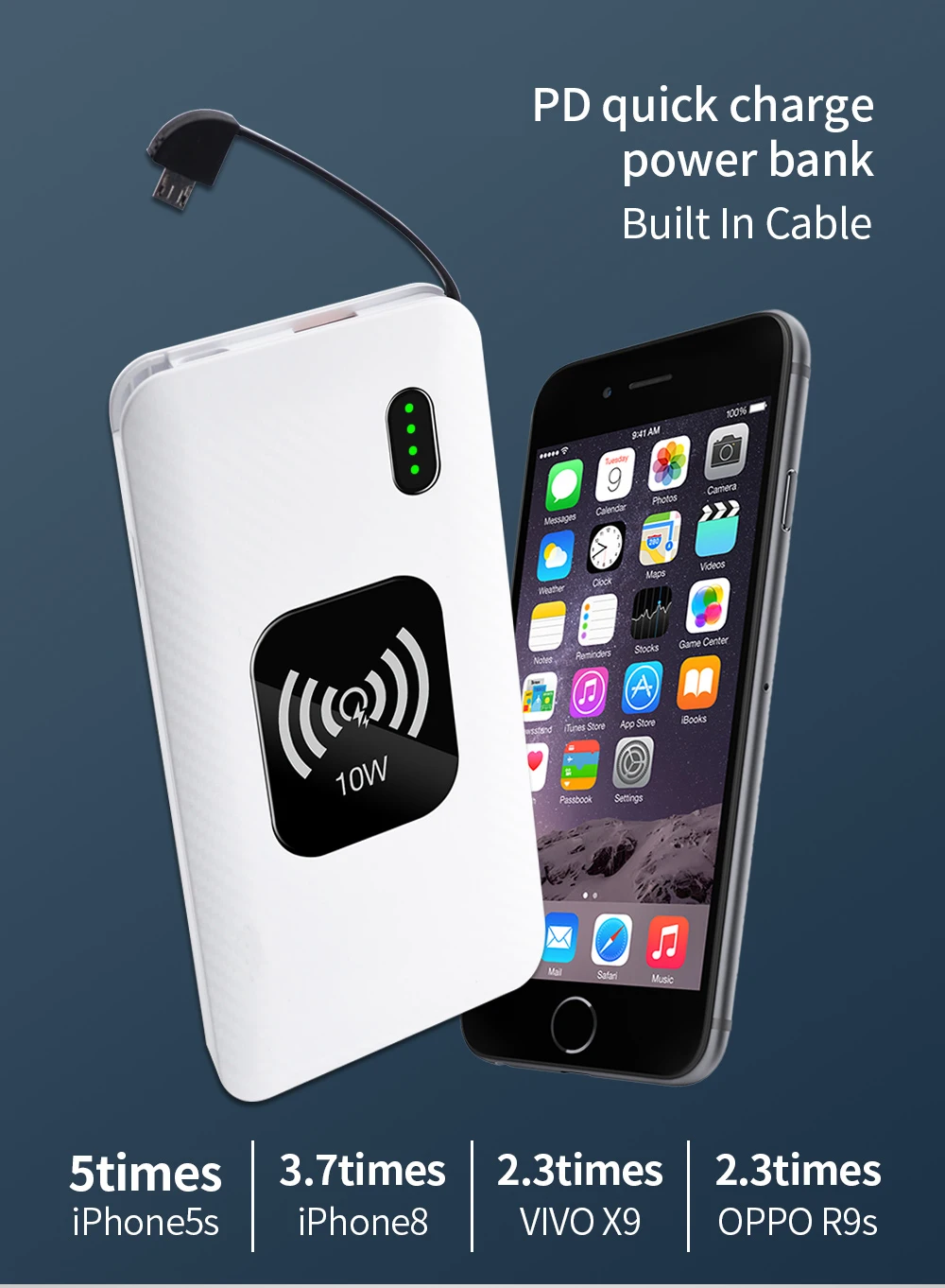 -Tipo C em dois sentidos 18 PD W carga r&aacute;pida de carregamento r&aacute;pido banco de energia sem fio - ANKUX.COM