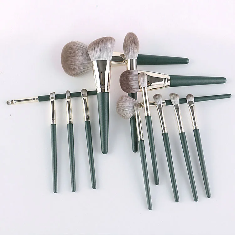 

Custom Wholesale Private Label Green 14 pcs makeup brushes professional Tool Soft Manufacturers Makeup Brush Set