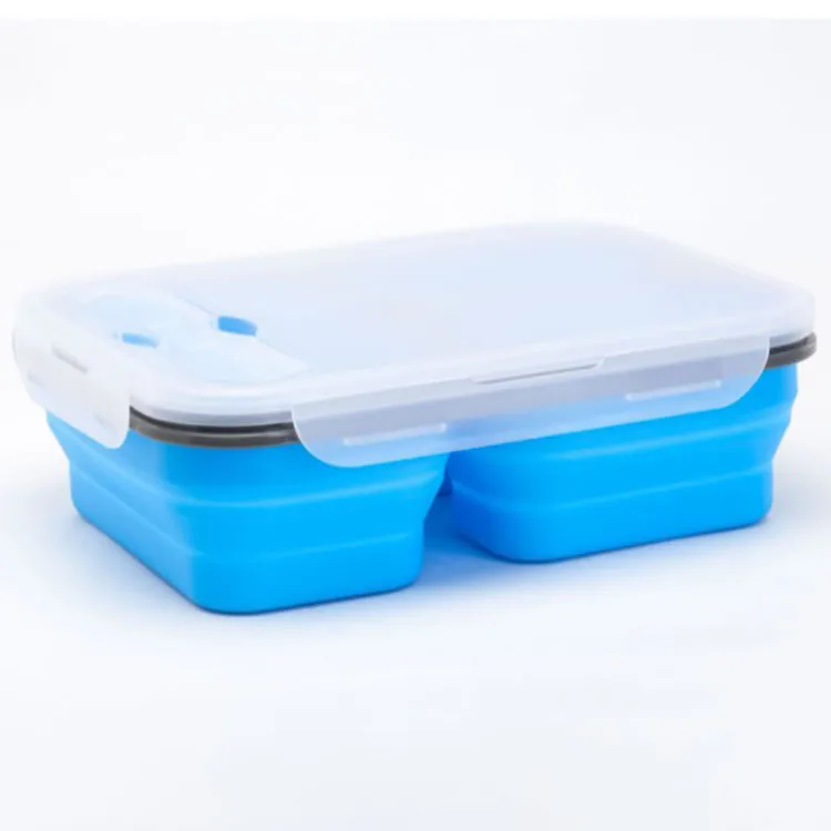 

2021 Silicone Food Storage Container Large Capacity Collapsible Lunch Bento Storage Boxes with Colors Spoon