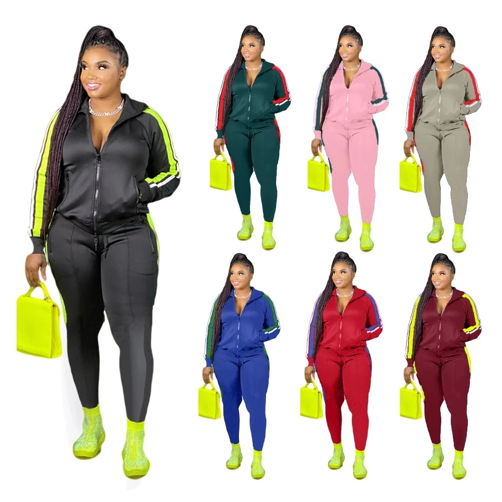 

China supplier polyester stripe plain plus size tracksuits for women