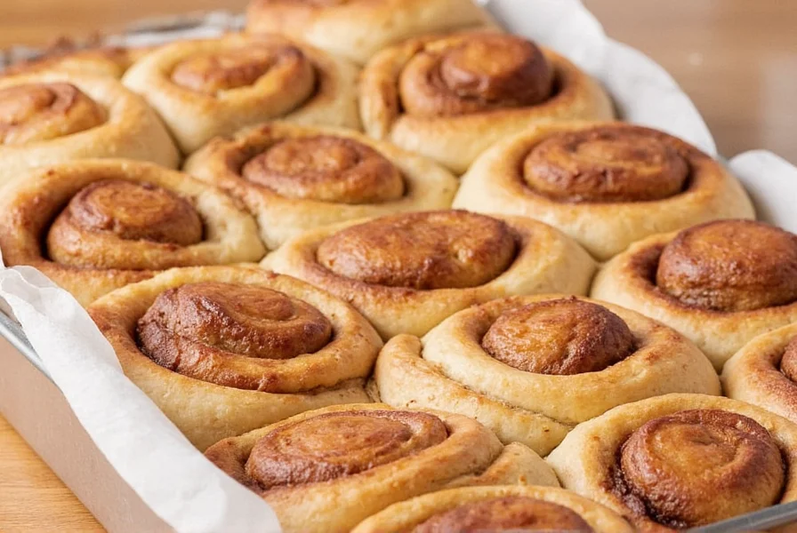 Comparison of perfectly baked cinnamon rolls versus underbaked and overbaked examples with temperature readings