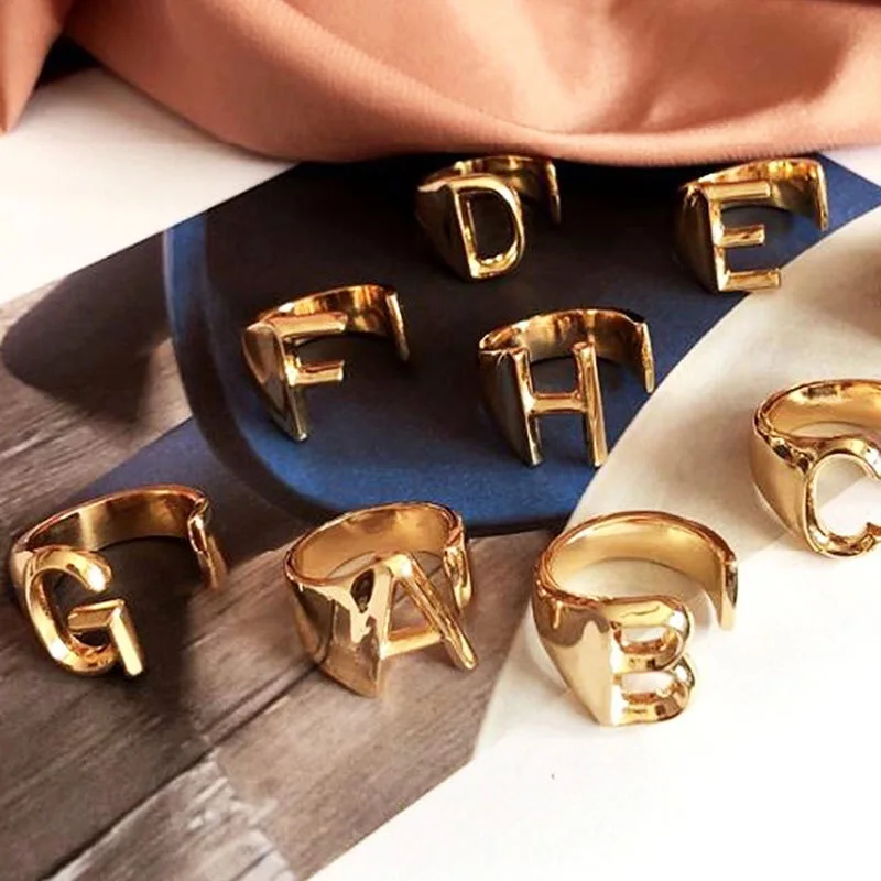 

Initial Name Letter Rings Fashion Ring Adjustable Metal Jewelry