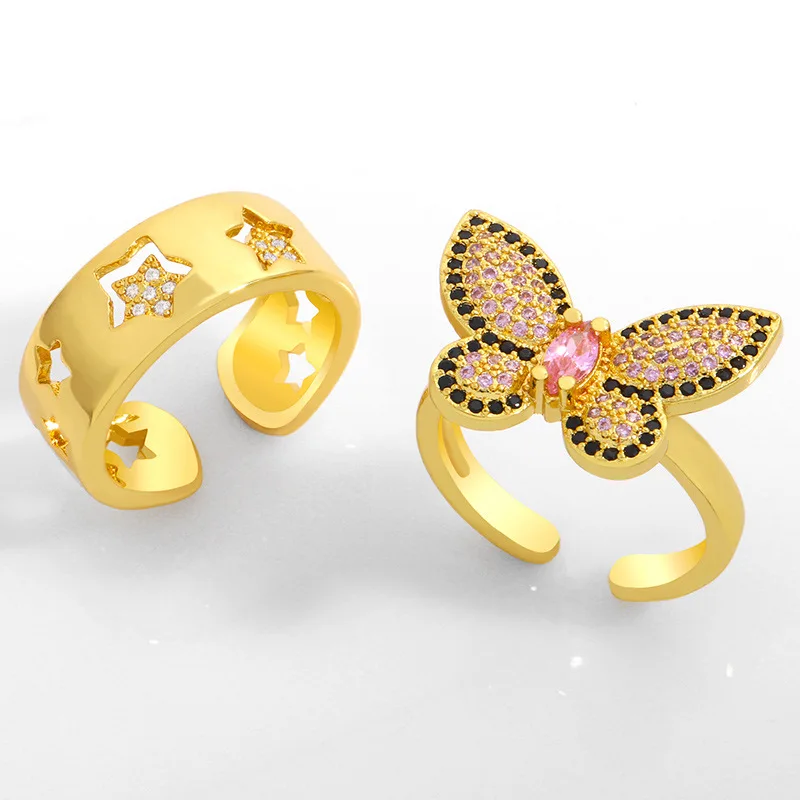 

INS Personality Butterfly Opening Micro-zircon Adjustable Ring For Women