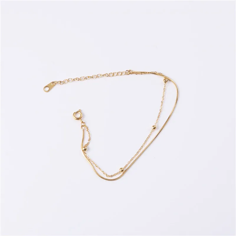 

High End Gold Plated Stainless Steel Bead Double-layer Mixture Chain Bracelet for Women Wholesale Jewelry
