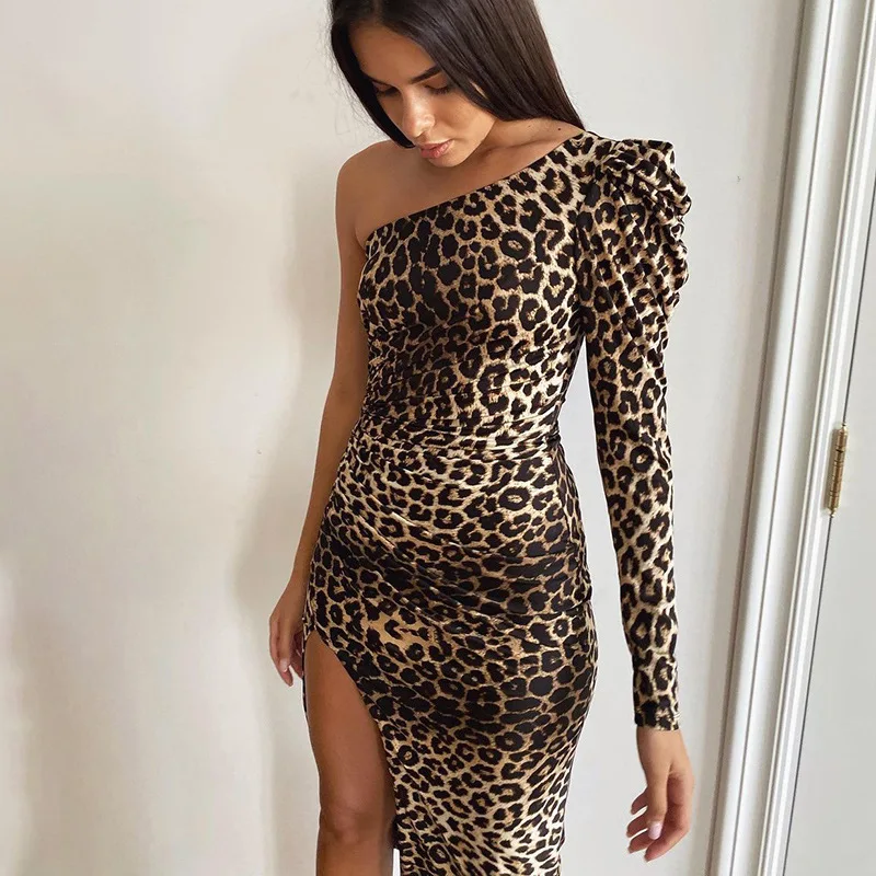 

2021 New Arrival fashion Leopard printed long dress women ladies casual dresses